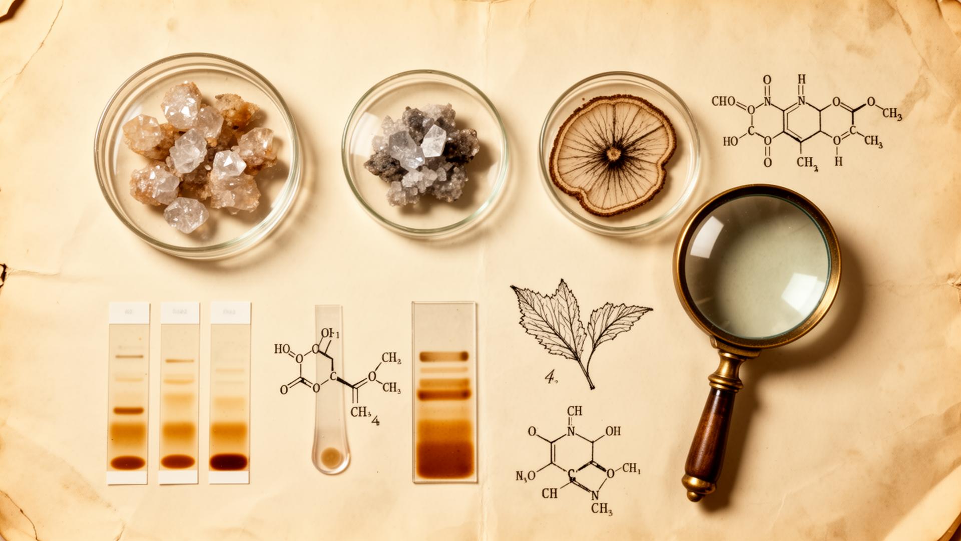 Pressed botanical specimens on aged parchment